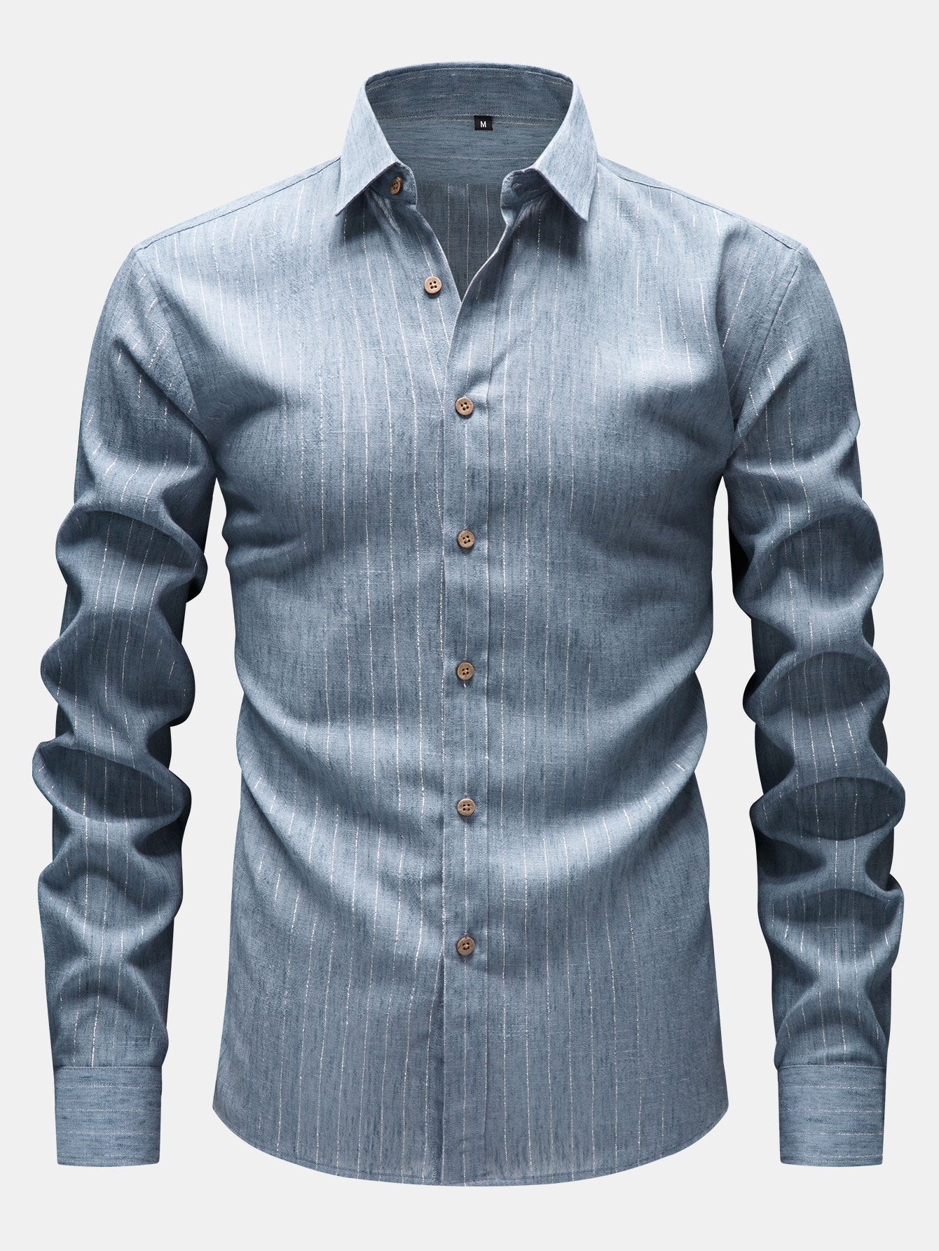 Long Sleeve Stripe Linen Look Button Up Shirt