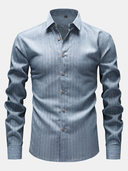Long Sleeve Stripe Linen Look Button Up Shirt