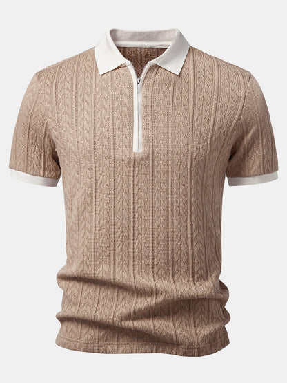 Wheat Ear Jacquard Zipper Knit Polo