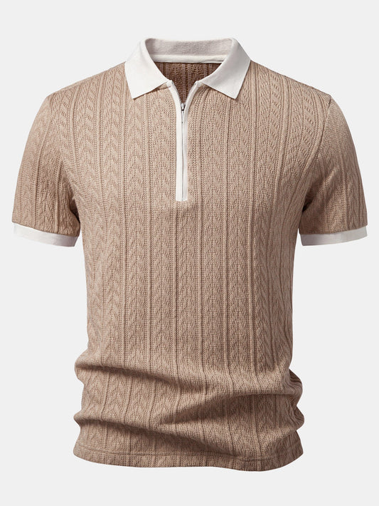 Wheat Ear Jacquard Zipper Knit Polo