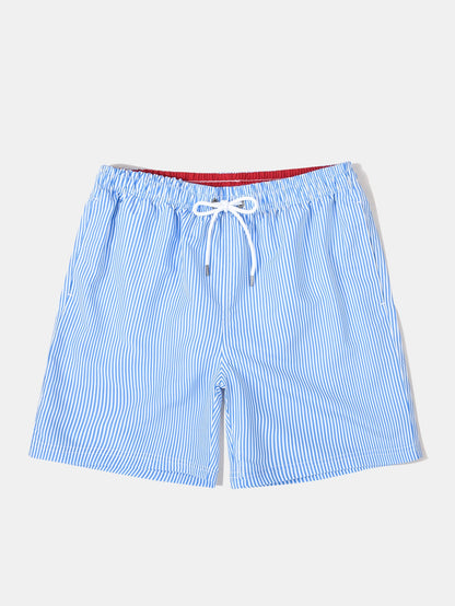 Vertical Striped Drawstring Swim Shorts