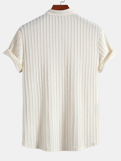 Muscle Fit Stand Collar Knitted Ribbed Shirt