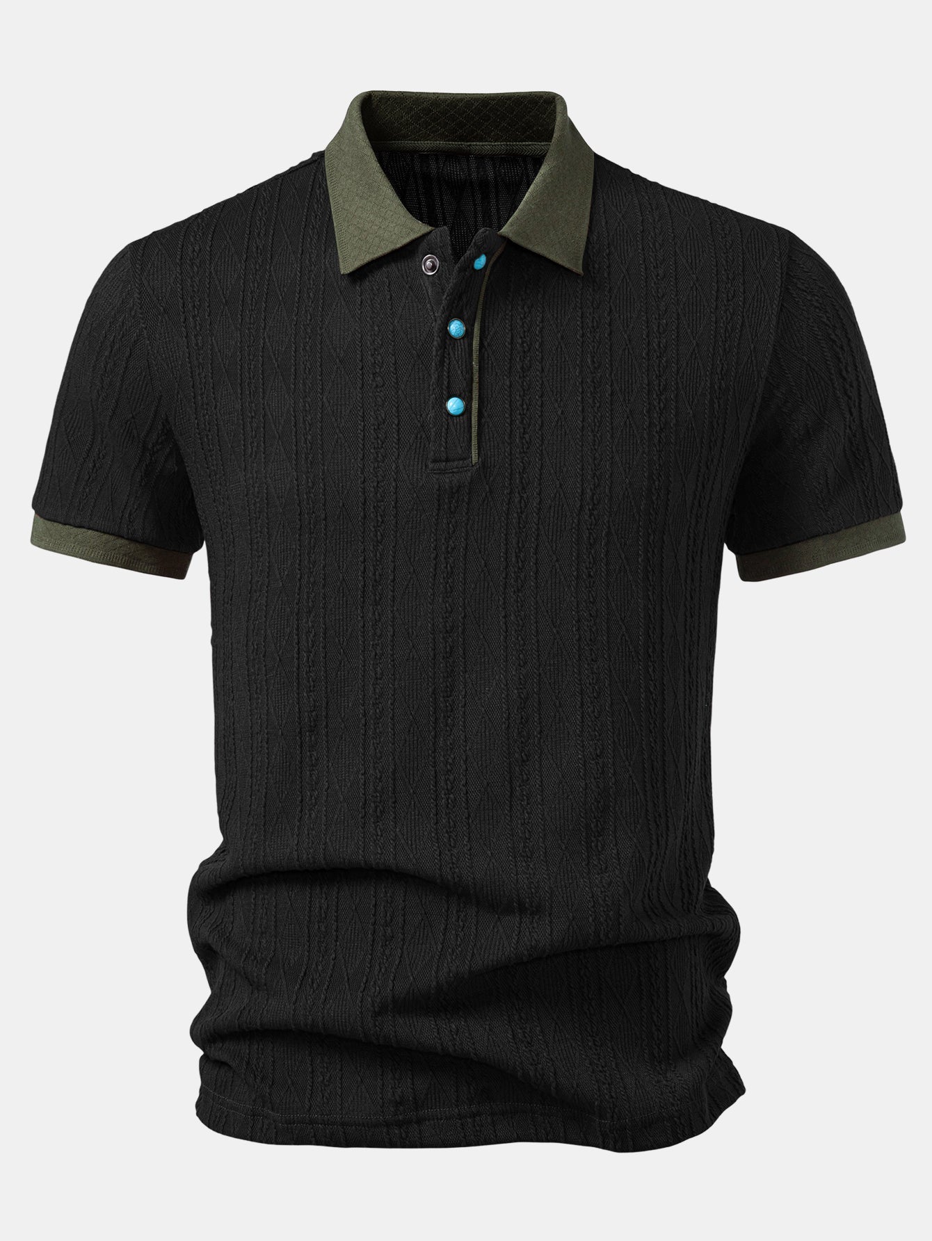 Contrast Collar Geometric Jacquard Knit Polo