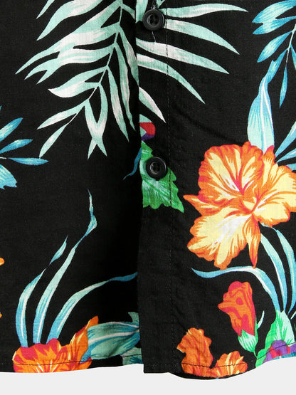 Men's Flower Tropical Hawaii Cotton Short Sleeve Shirt