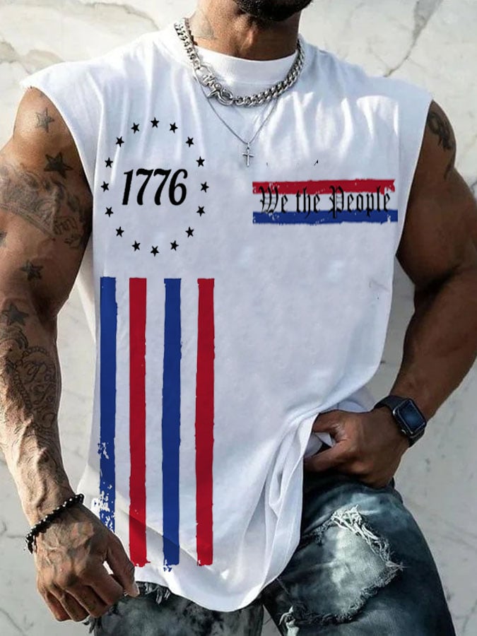 Men'S Independence Day Round Neck Printed Casual Vest