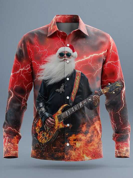 Christmas Men's Santa Claus Rock Guitar Shirt