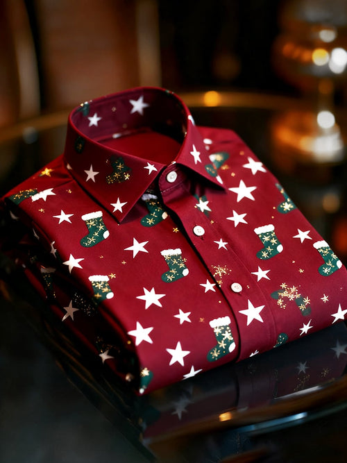 Men's  Christmas Long Sleeve Button-Down Shirt