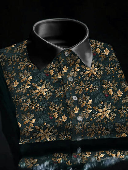Men's Luxury Christmas Contrast Color Print Long Sleeve Shirt