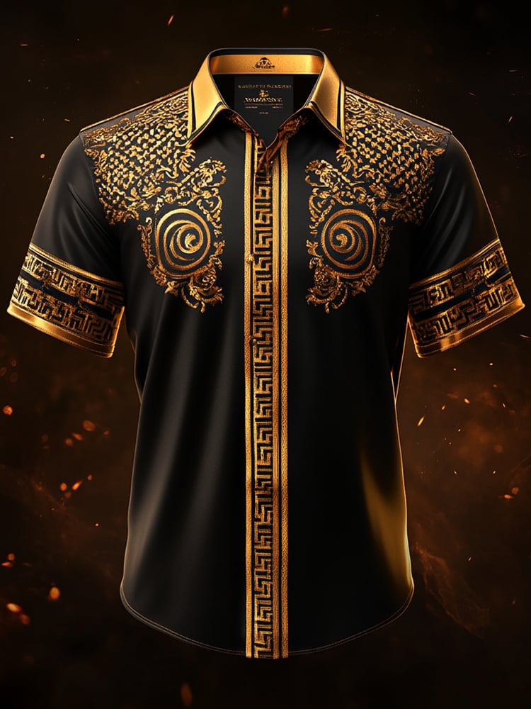 Men's Satin Luxe Print Short Sleeve Button Shirt