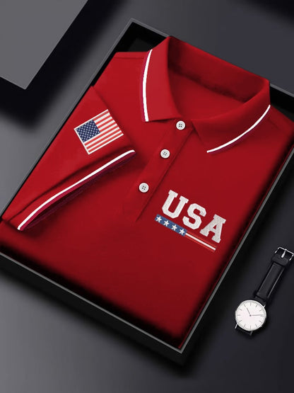 Men'S Independence Day Flag Print Casual Polo Shirt