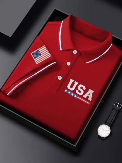 Men'S Independence Day Flag Print Casual Polo Shirt