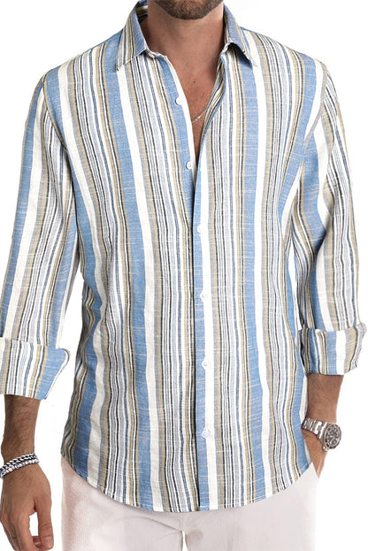 JMIERR Men's Linen Shirts Casual Long Sleeve Button-Down Striped Dress Shirt