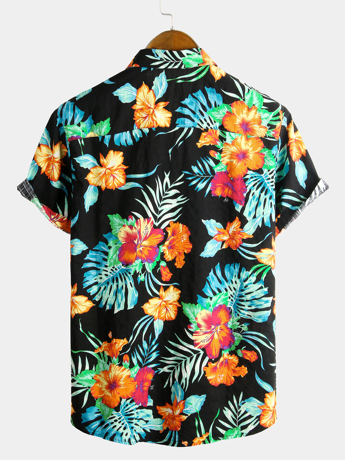 Men's Flower Tropical Hawaii Cotton Short Sleeve Shirt