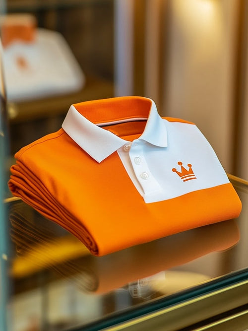 Men's Business Casual Crown Logo Button Short Sleeve Polo Shirt