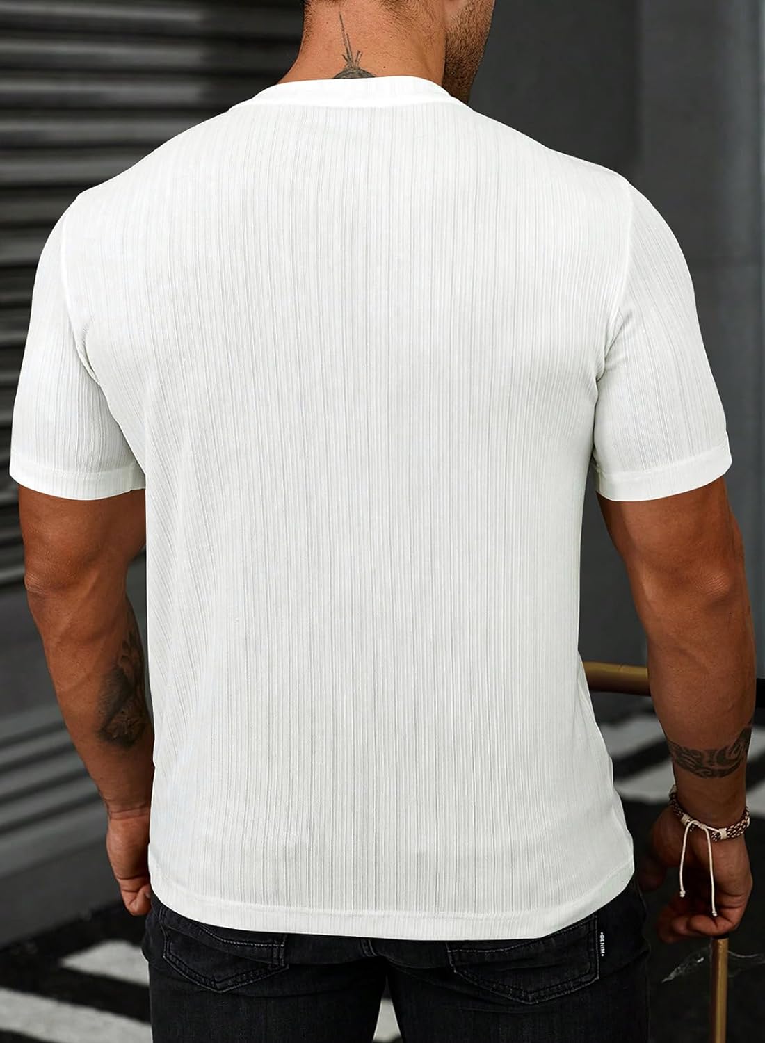JMIERR Men's Muscle T Shirt Crewneck Short Sleeve Slim Fit Longline Ribbed Knit Stretch Workout Tee Shirts