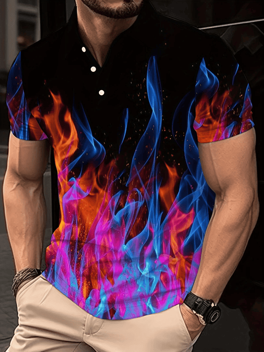 Men's Classic Business Logo Button Short Sleeve Polo Shirt