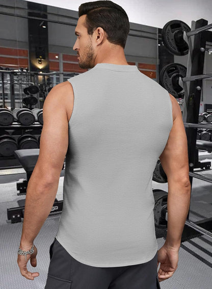 JMIERR Men's Muscle Sleeveless Tank Tops Slim Henley Longline Cotton T-Shirt Tees with Button