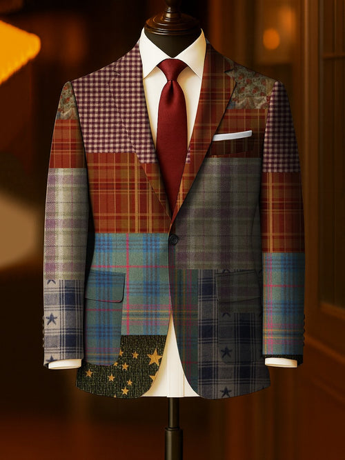 Men's Business Casual Large Pocket Print Blazers