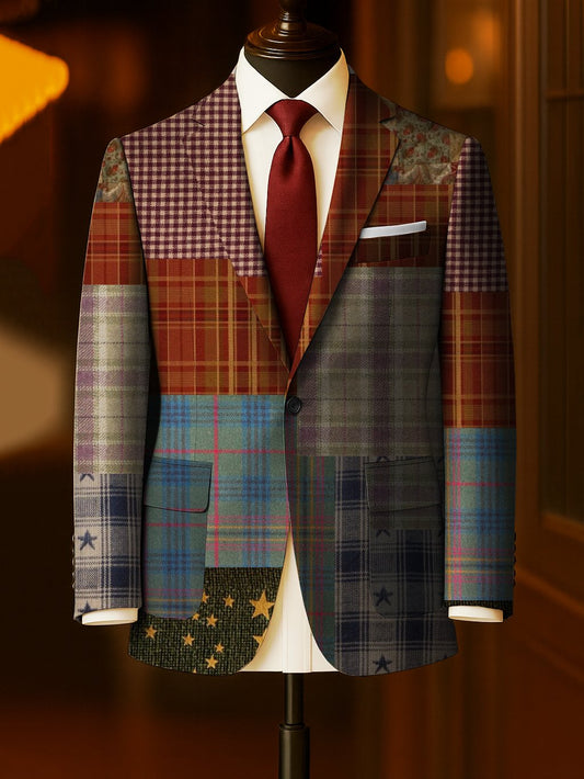 Men's Business Casual Large Pocket Print Blazers