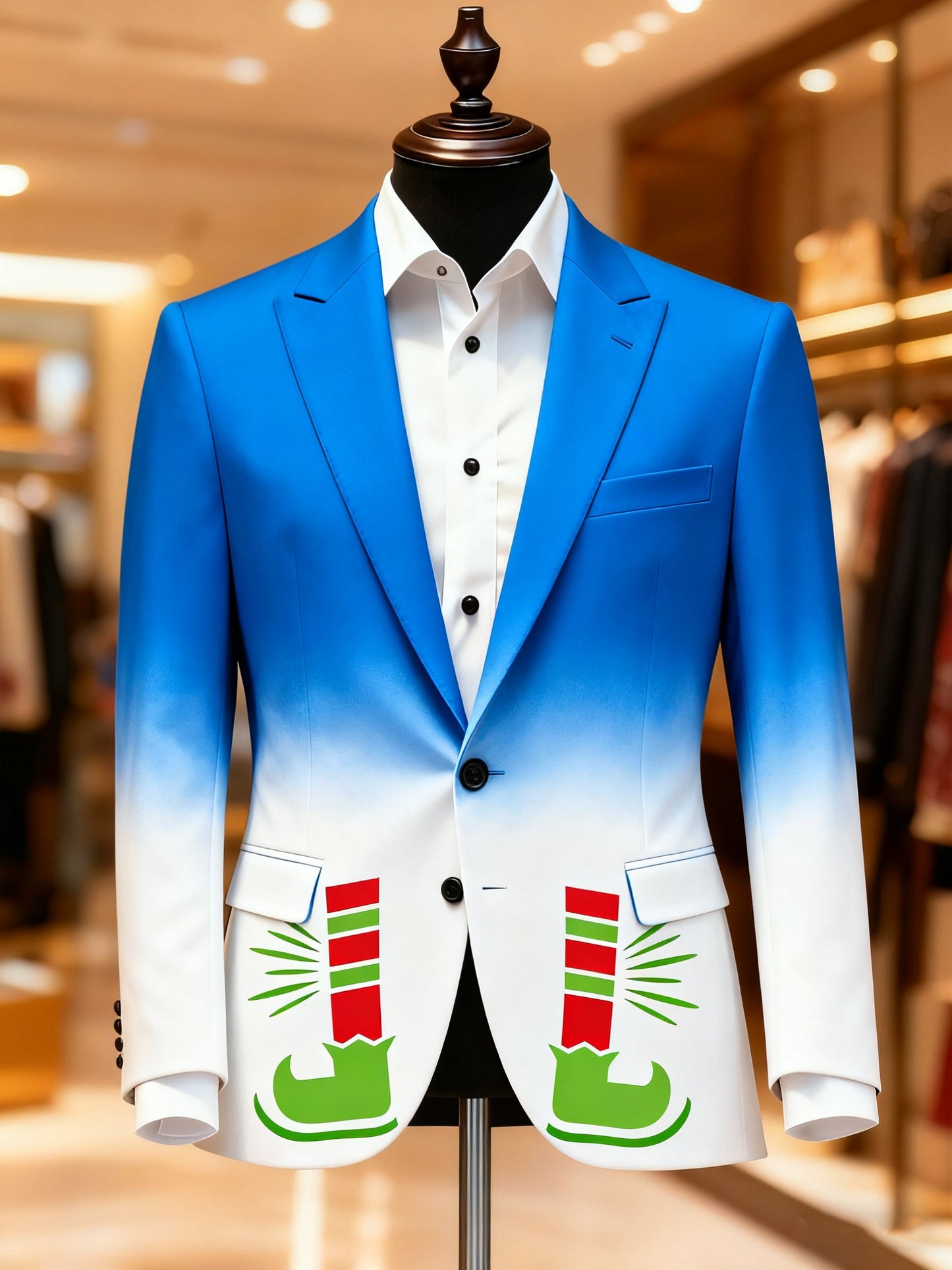 Men's Christmas Elf Casual Print Large Pocket Blazers