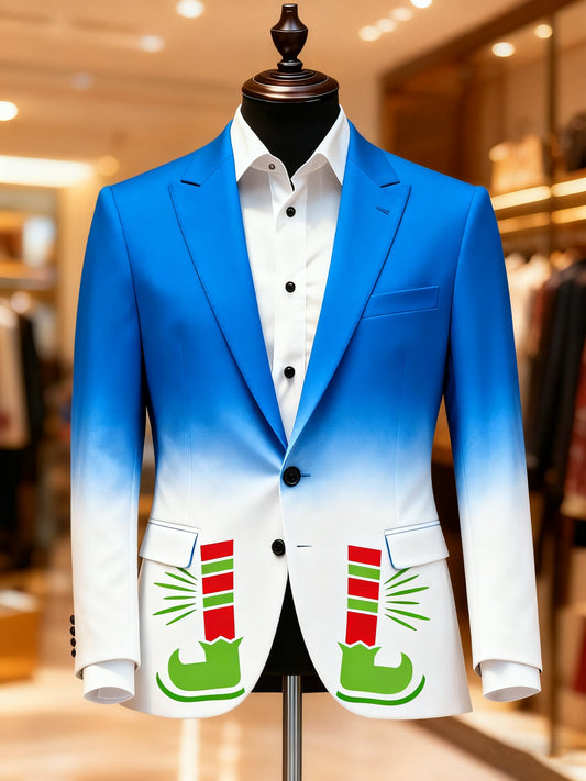 Men's Christmas Elf Casual Print Large Pocket Blazers