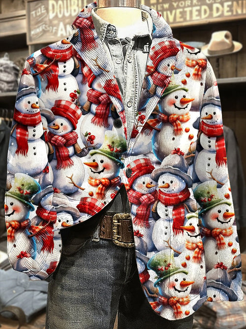 Men's Retro Christmas Snowman Print Casual Blazer