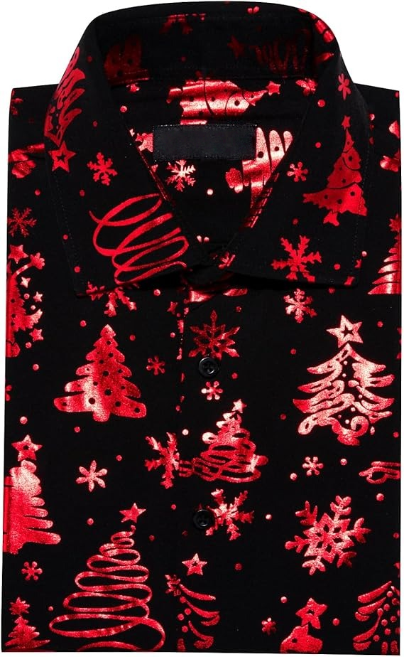 Men's Christmas Dress Shirts Long Sleeve Luxury Shiny Shirt
