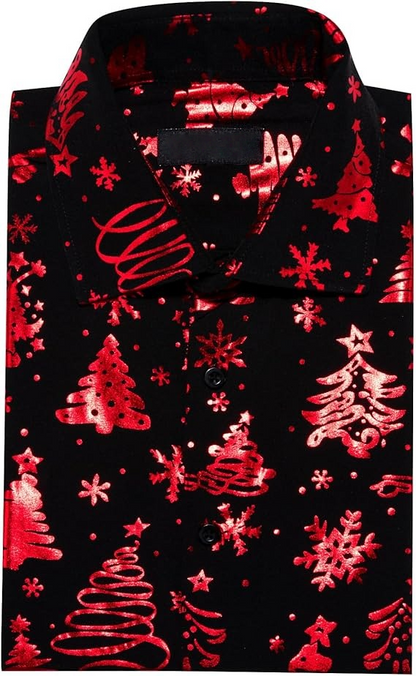 Men's Christmas Dress Shirts Long Sleeve Luxury Shiny Shirt