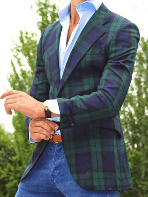 Men's Vintage Single-Breasted Plaid Gentleman's Business Suit Jacket