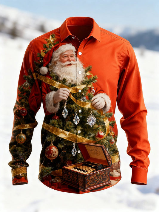 Men's Vintage Christmas Art Long Sleeve Shirt