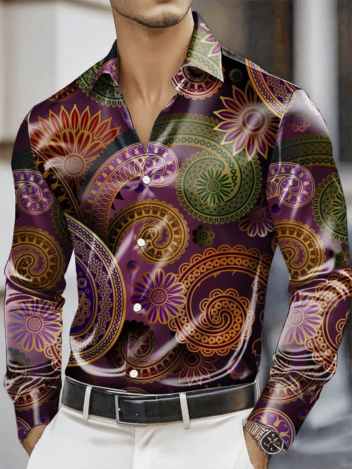 Men's Satin Luxe Long Sleeve Button Down Shirt