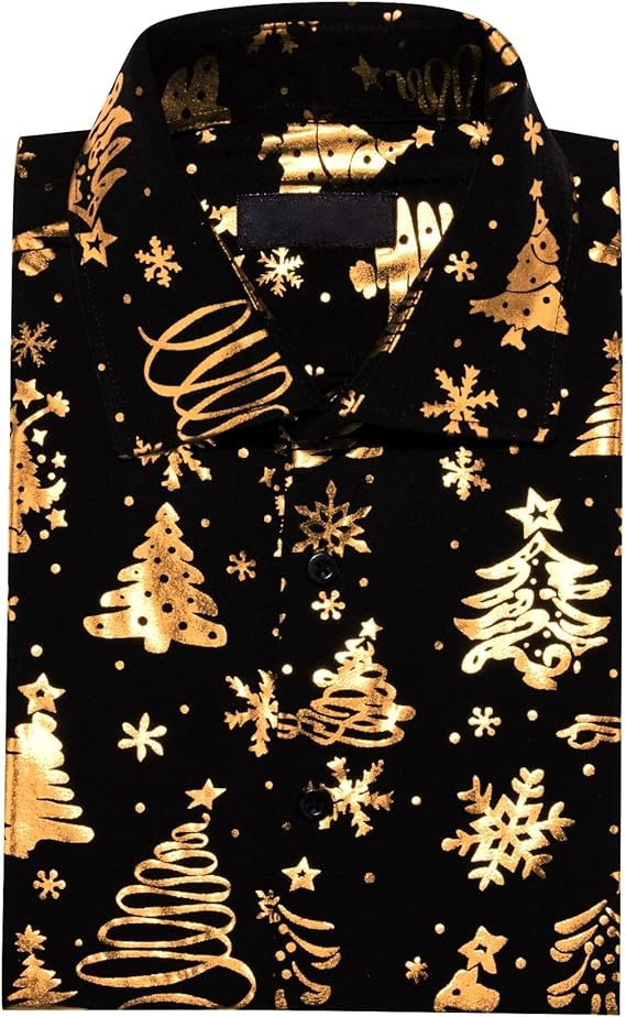 Men's Christmas Dress Shirts Long Sleeve Luxury Shiny Shirt