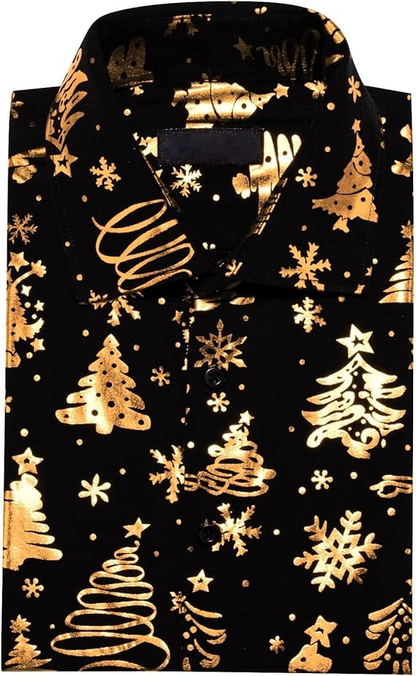 Men's Christmas Dress Shirts Long Sleeve Luxury Shiny Shirt