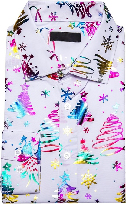 Men's Christmas Dress Shirts Long Sleeve Luxury Shiny Shirt
