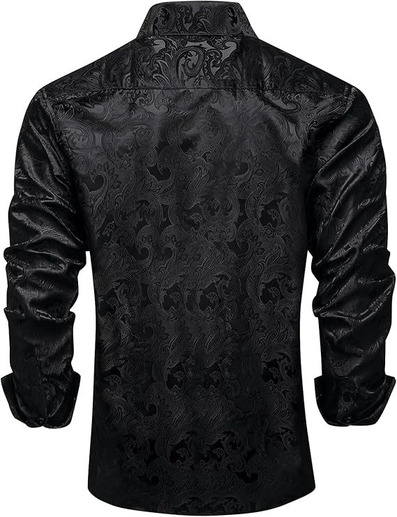 Men's Silk Paisley Dress Shirts,Paisley Black