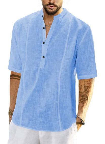 JMIERR Mens Cotton Linen Henley Shirt Casual Button Down Short Sleeve Tropical Shirts Summer Beach T Shirts