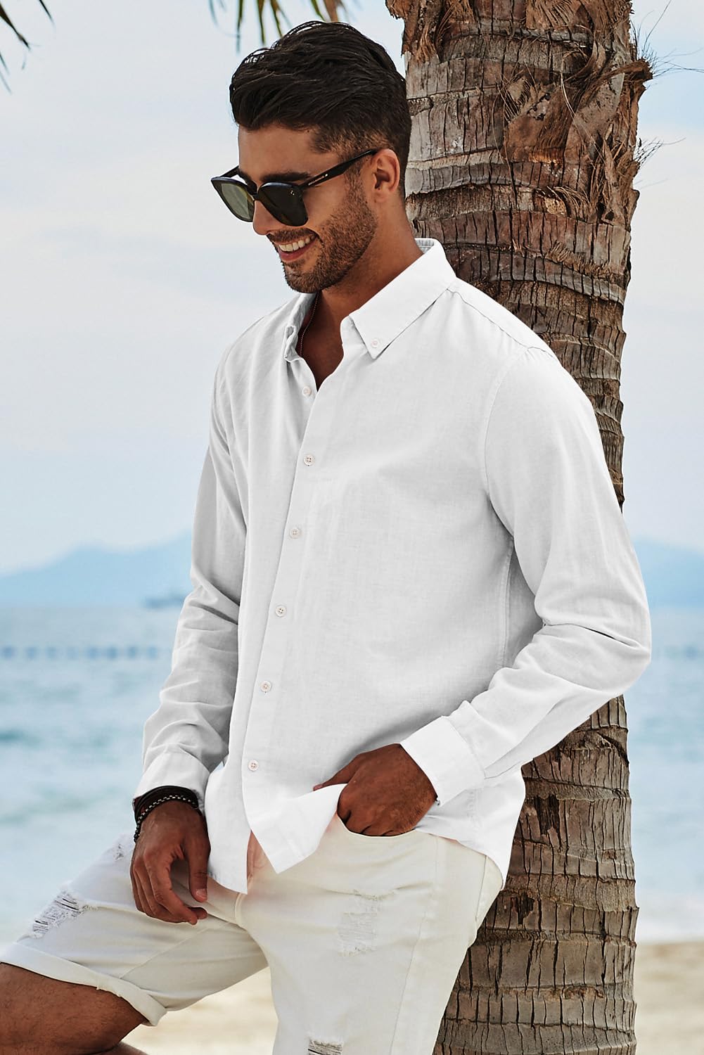 JMIERR Mens Cotton Linen Button Down Shirt Casual Stylish Long Sleeve Business Dress Shirts