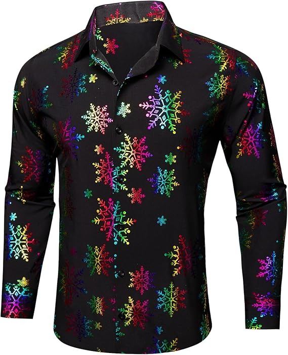 Men's Christmas Dress Shirts Long Sleeve Luxury Shiny Shirt