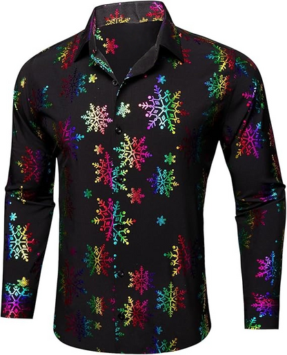 Men's Christmas Dress Shirts Long Sleeve Luxury Shiny Shirt