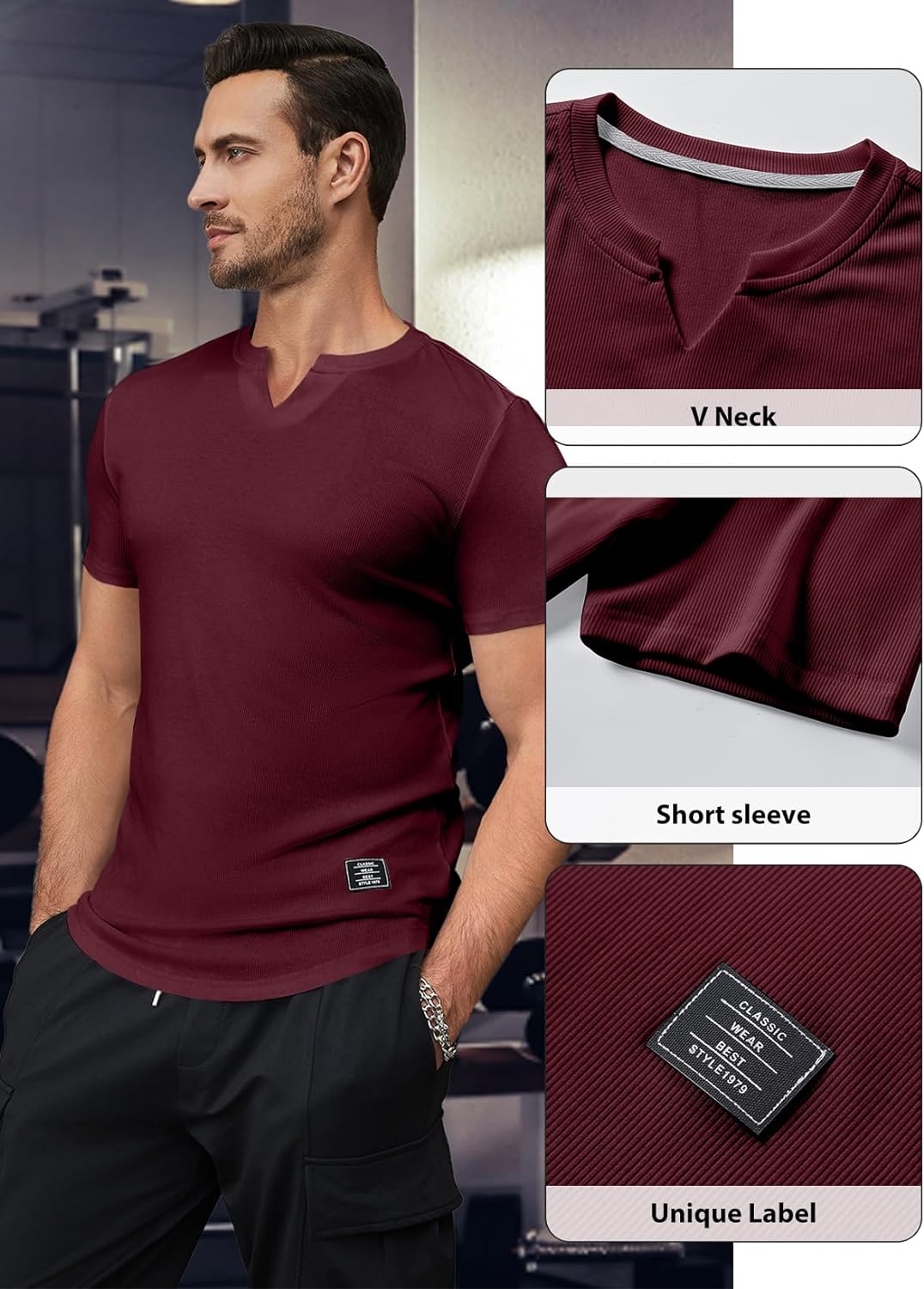 JMIERR Mens Muscle Slim T Shirt V-Neck Longline Henley Shirt Gym Workout Athletic Tee Shirts