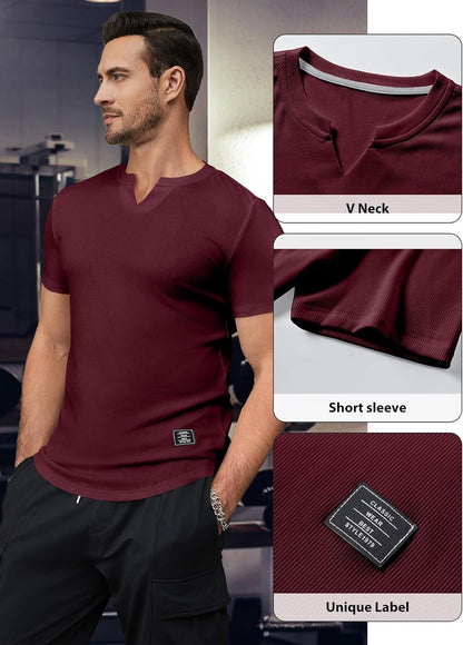 JMIERR Mens Muscle Slim T Shirt V-Neck Longline Henley Shirt Gym Workout Athletic Tee Shirts