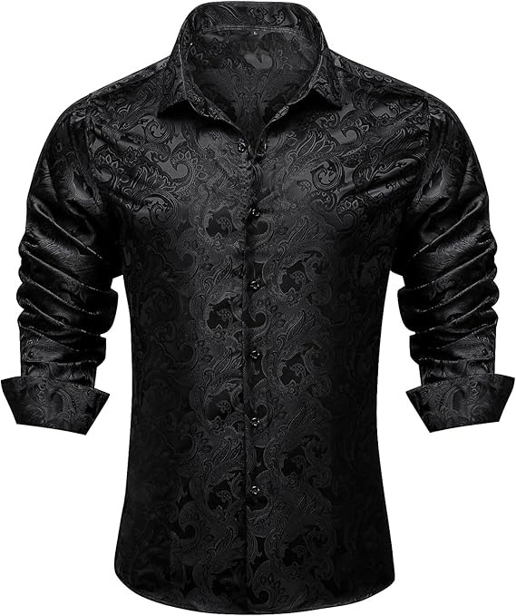Men's Silk Paisley Dress Shirts,Paisley Black