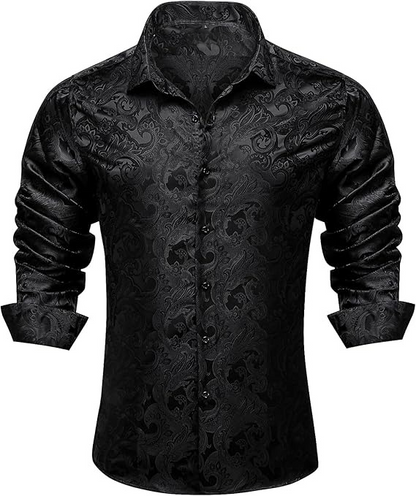 Men's Silk Paisley Dress Shirts,Paisley Black