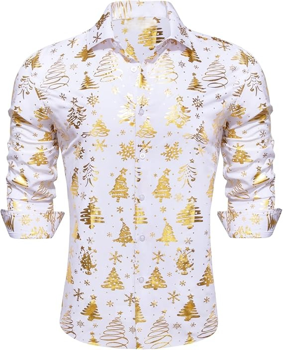Men's Christmas Dress Shirts Long Sleeve Luxury Shiny Shirt
