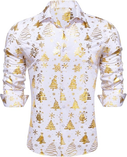 Men's Christmas Dress Shirts Long Sleeve Luxury Shiny Shirt