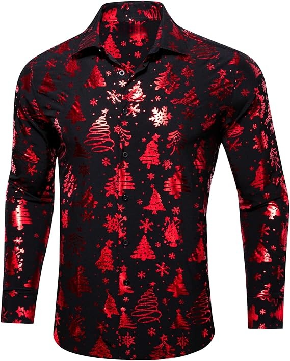 Men's Christmas Dress Shirts Long Sleeve Luxury Shiny Shirt