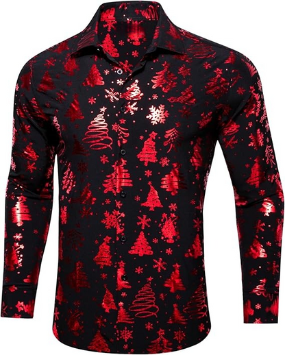 Men's Christmas Dress Shirts Long Sleeve Luxury Shiny Shirt