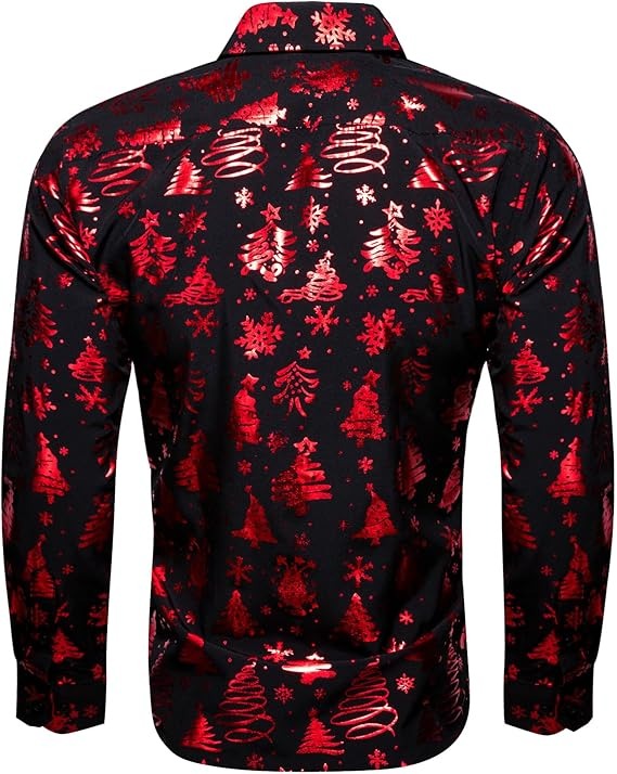 Men's Christmas Dress Shirts Long Sleeve Luxury Shiny Shirt