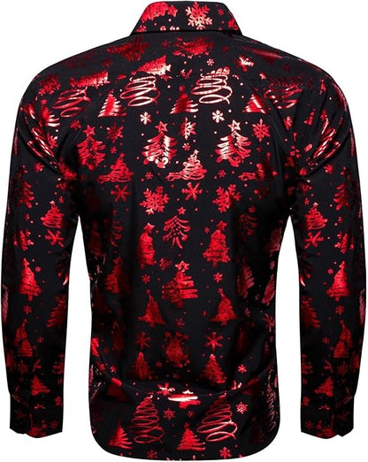 Men's Christmas Dress Shirts Long Sleeve Luxury Shiny Shirt