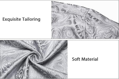 Men's Silk Paisley Dress Shirts,Solid Silver